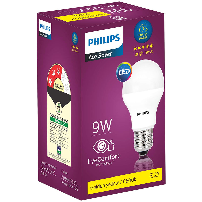 Philips 9-Watts E27 LED Warm White LED Bulb, Pack of 3, (Ace Saver)