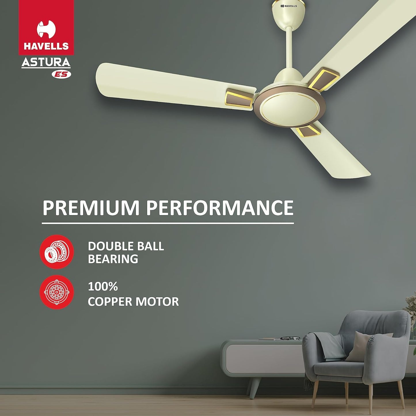 Havells 1200mm Astura Energy Saving Ceiling Fan (Bianco Bronze, Pack of 2) 1 Star