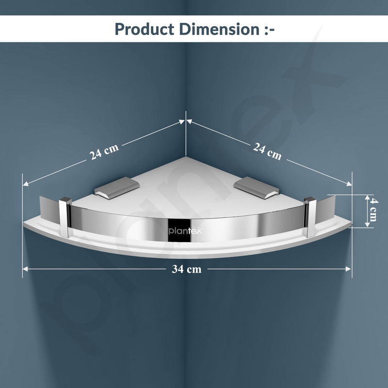 Plantex Bathroom Corner Shelf for Wall Acrylic/Wall Mounted Shelf for Bathroom with Stainless Steel Railings/Wash Room Accessories Items (White, 10x10 inches)-4