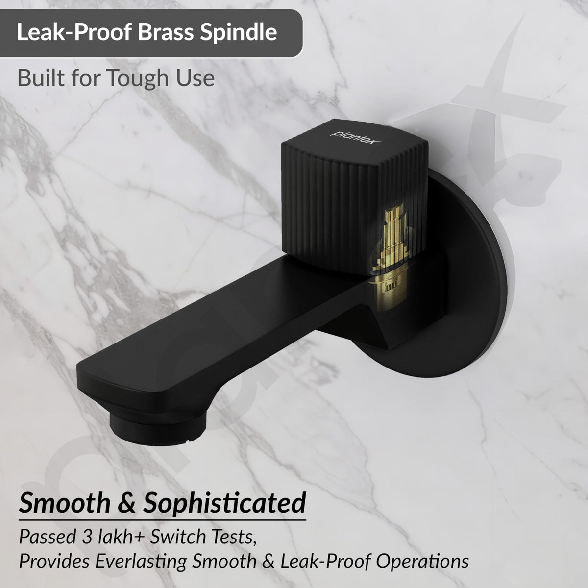Plantex Single Knob Long Body Bib Tap for Bathroom with Water Saving Aerator/Tap for Wash Basin with Brass Spindle/Wall Mount Bib Tap with Wall Flange and Teflon Tape (Black)-3