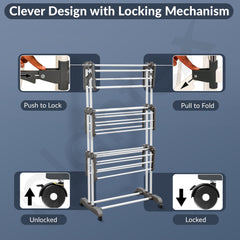 Plantex 3 Layer GI Steel Cloth Stand for Drying Clothes Foldable/Clothes Drying Rack for Balcony/Clothes Drying Stand - Clofera (White & Gray)-4