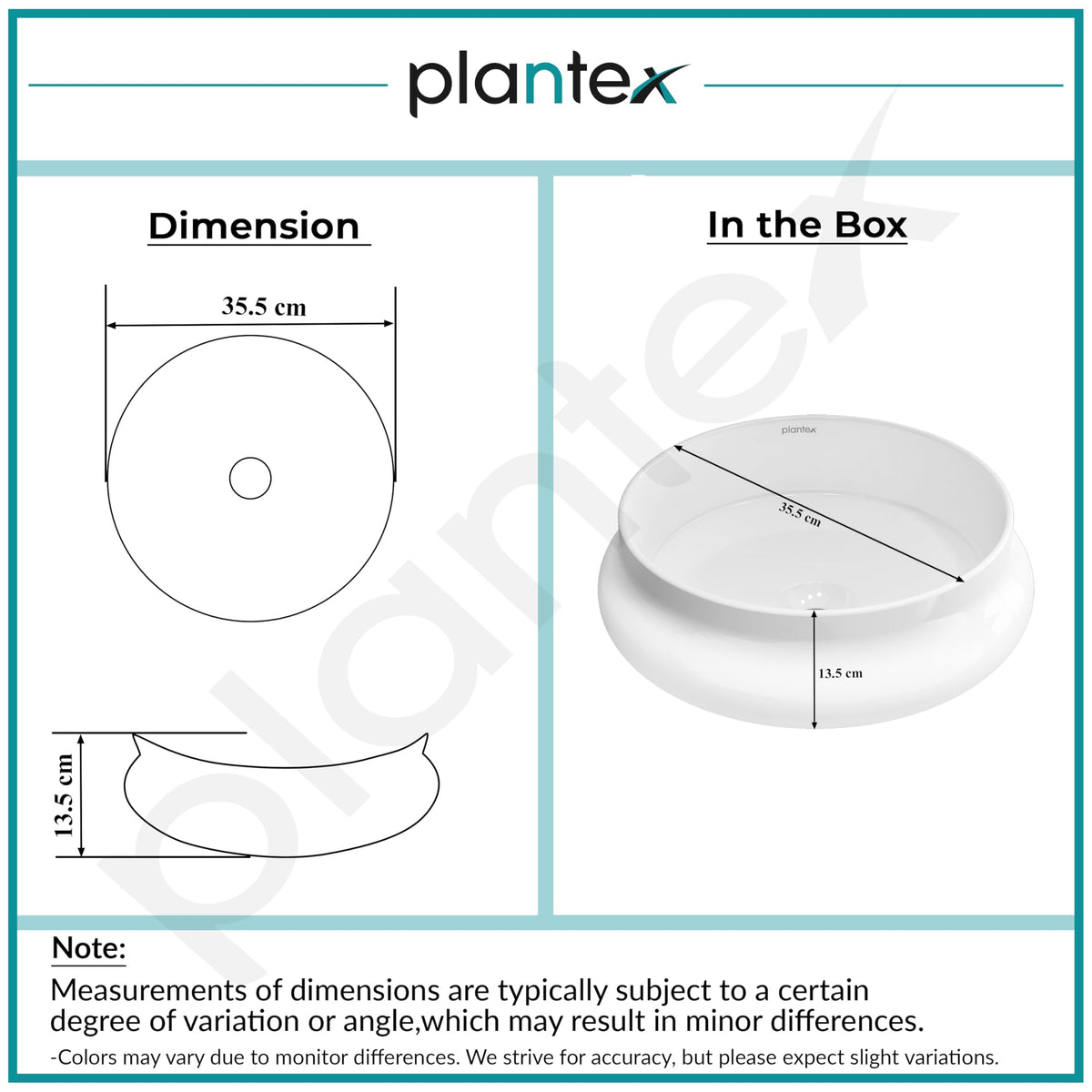 Plantex Ceramic Basin/Countertop Vessel Sink/Tabletop Wash Basin/Washbasin for Bathroom with 10 Years Glaze Warranty by Plantex (White Glossy - 16 x 16 x 5.5 Inch)-3