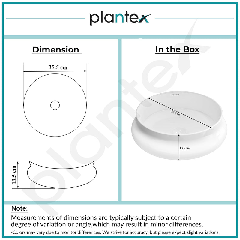 Plantex Ceramic Basin/Countertop Vessel Sink/Tabletop Wash Basin/Washbasin for Bathroom with 10 Years Glaze Warranty by Plantex (White Glossy - 16 x 16 x 5.5 Inch)-3