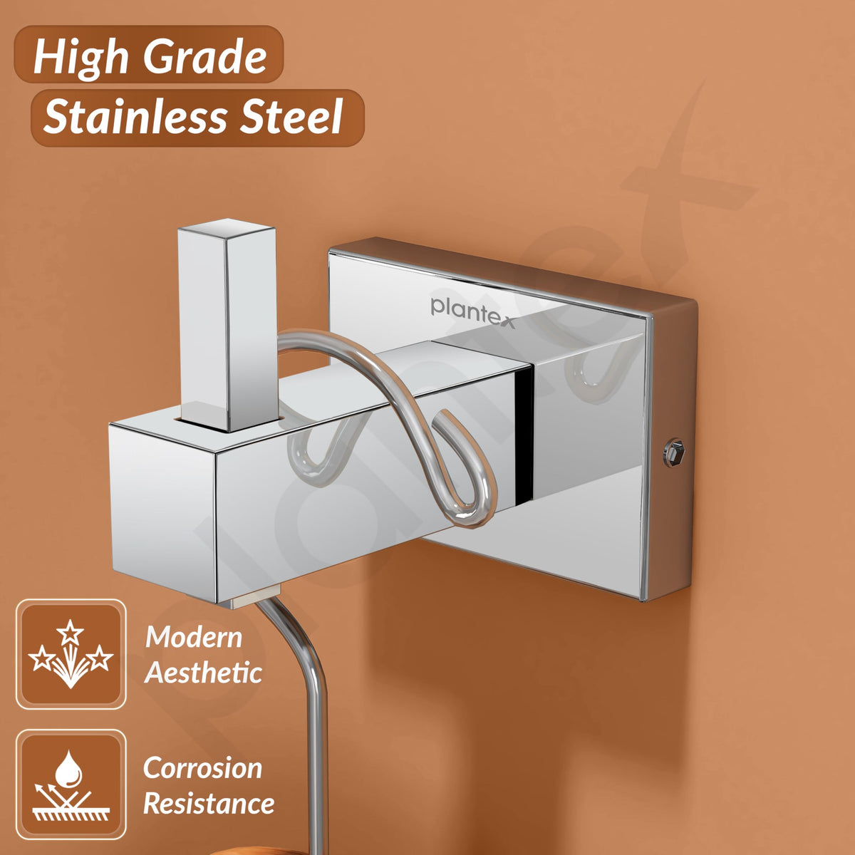 Plantex Stainless Steel Robe Hook/Cloth-Towel Hanger/ccloth Hanger for Bathroom wall Bathroom Accessories - Nexa (Chrome)-3