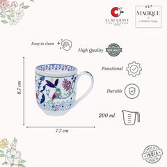 Magique by The Wishing Chair x ClayCraft : Parrot Tulip Garden Coffee Mugs Set of 6 – 250 ml Bone China Tea Cups | Floral Ceramic Mugs | Lightweight Durable Microwave & Dishwasher Safe