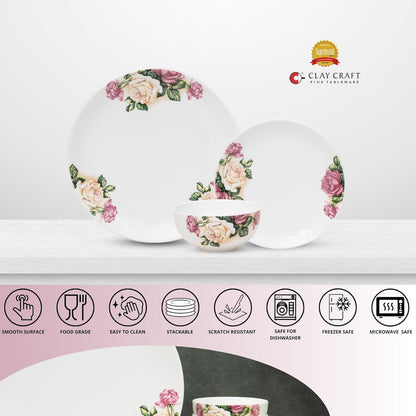 Clay Craft Printed Fine Ceramic Eco Dinner Set, Enchanting Gold, for Family of 4, Dinner Set Ceramic, Crockery Set, Dining Set for Dinner, Crockery Set for Gift, Kitchen Set (ECO5, 12 Pieces)