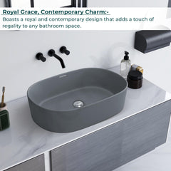 Plantex Ceramic Wash Basin for Bathroom/Oval Table Top Basin/Countertop Vessel Sink for Home/Hotel (22 x 14 x 6 inch - Cloud Grey)-5