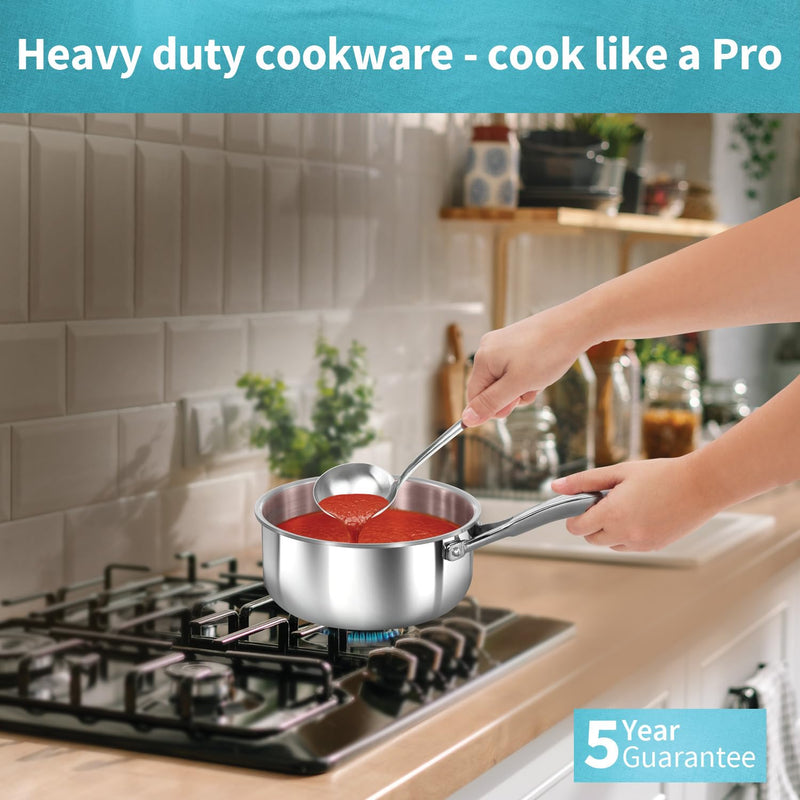 Hawkins Pro 1.5 Litre Sauce Pan, Tri-Ply Stainless Steel Tea Pan/Milk Pan with Stainless Steel Lid, Silver (PSSP15S)