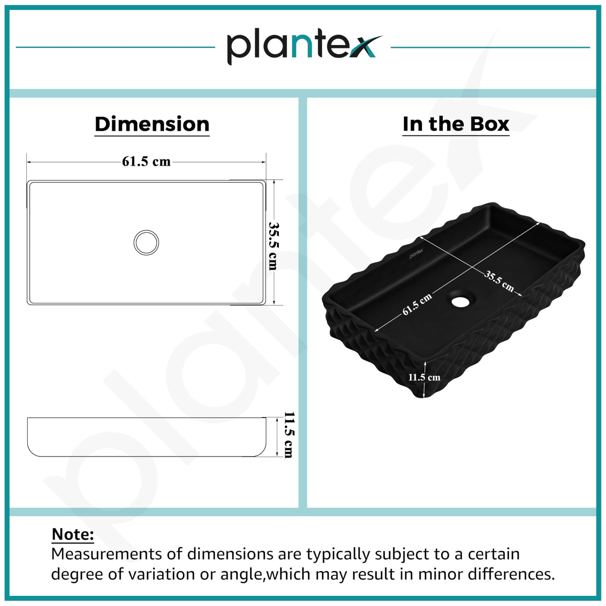 Plantex Ceramic Wash Basin for Bathroom/Table Top Ceramic Basin/Washbasin for Bathroom (Black - 24 x 14 x 5 Inch)-2