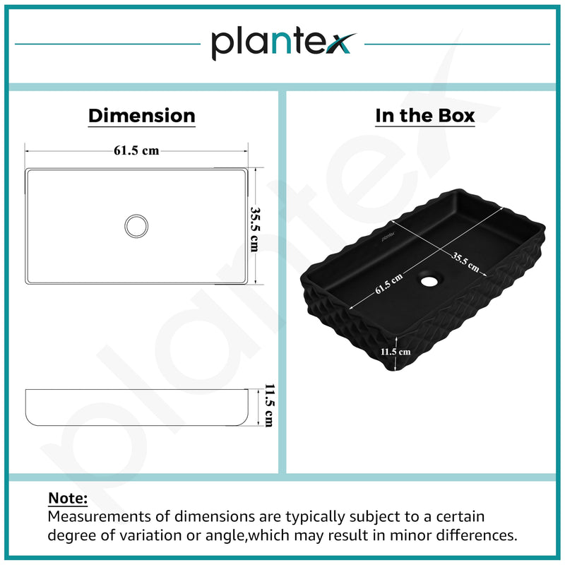 Plantex Ceramic Wash Basin for Bathroom/Table Top Ceramic Basin/Washbasin for Bathroom (Black - 24 x 14 x 5 Inch)-2