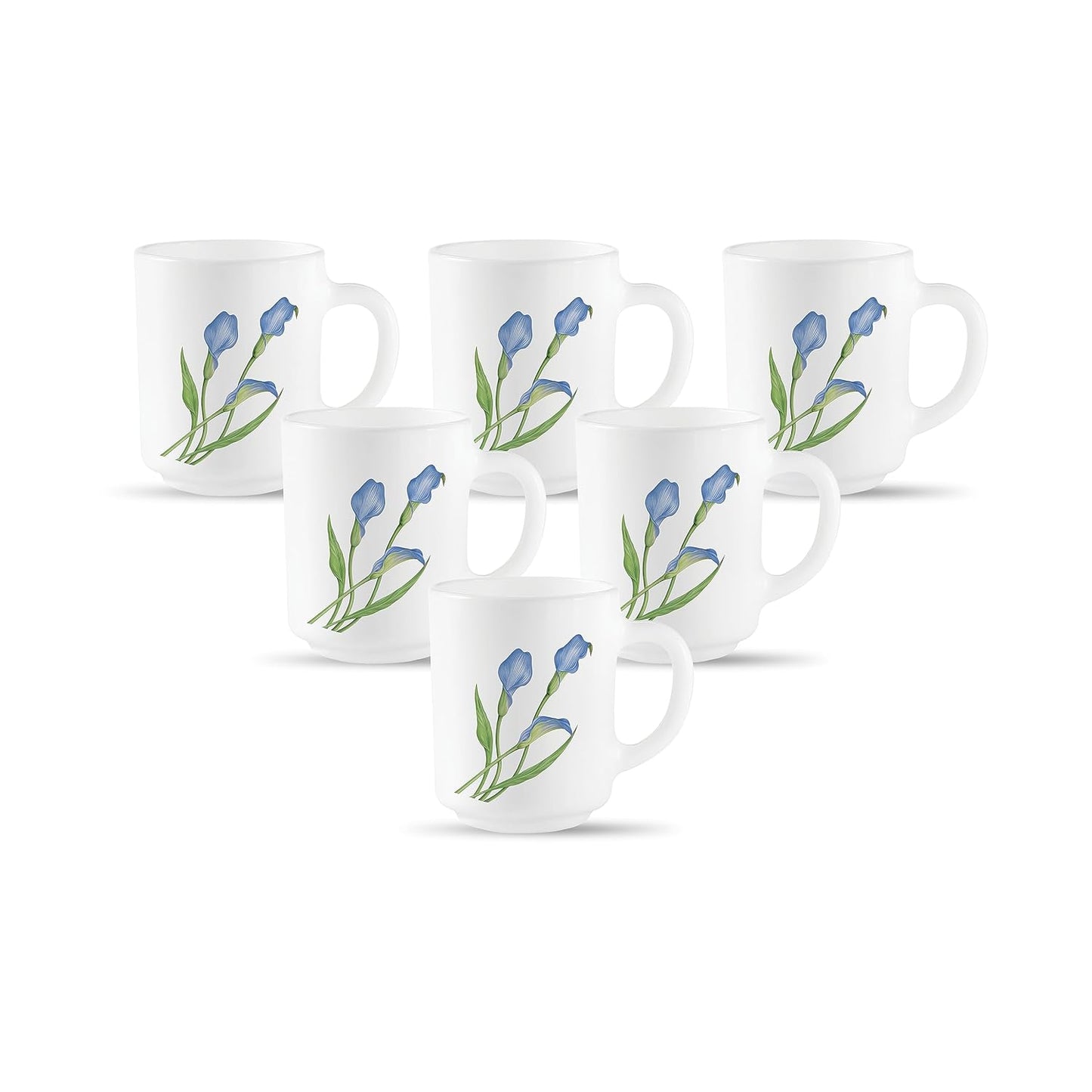 La Opala, Novo Collection Opal Glass Crockery | Coffee Mug Grace Medium, Set of 6 | Tender Trio, 250 ml | for Tea & Coffee | Microwave Safe | 100% Vegetarian | Extra Strong | Super Light & White