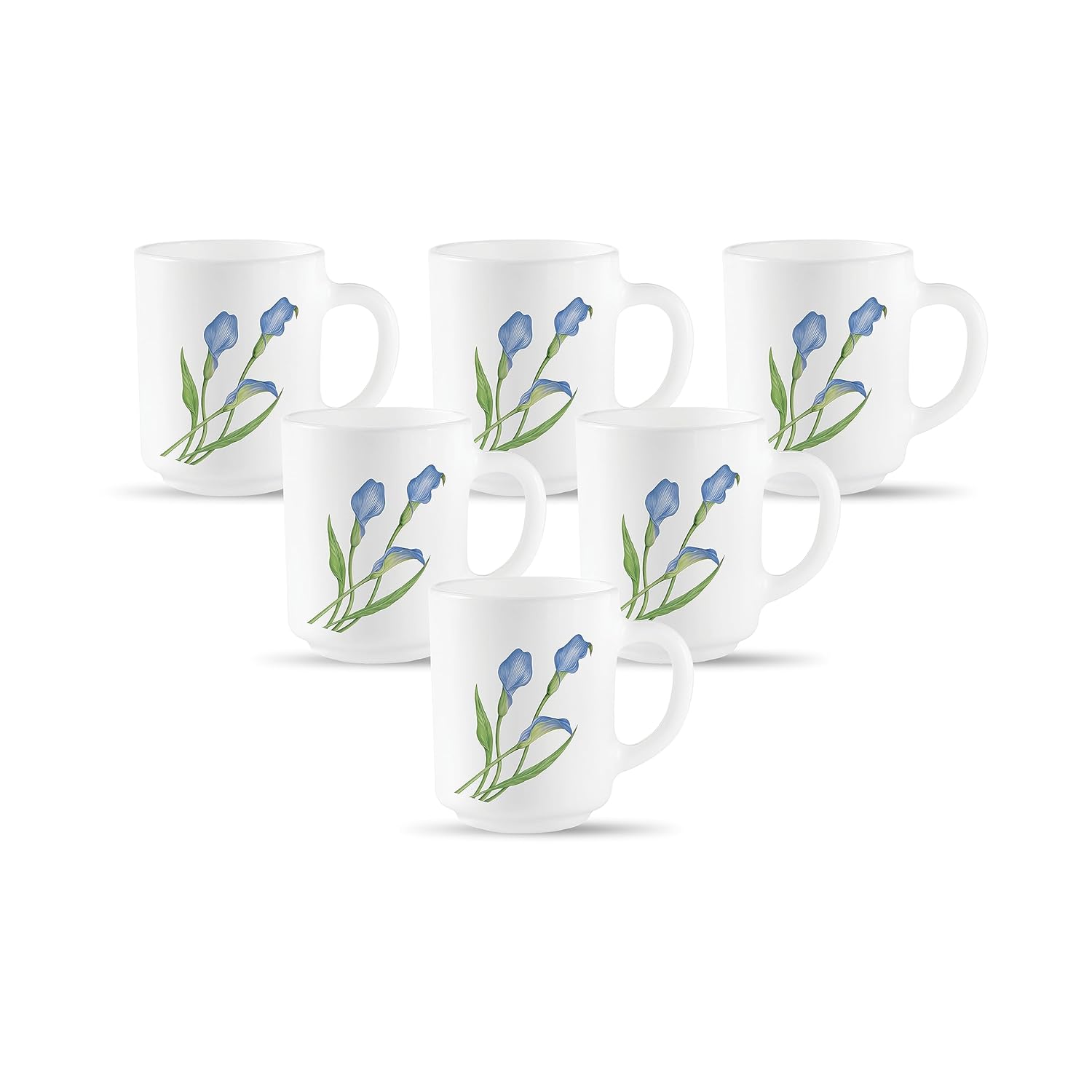 La Opala, Novo Collection Opal Glass Crockery | Coffee Mug Grace Medium, Set of 6 | Tender Trio, 250 ml | for Tea & Coffee | Microwave Safe | 100% Vegetarian | Extra Strong | Super Light & White
