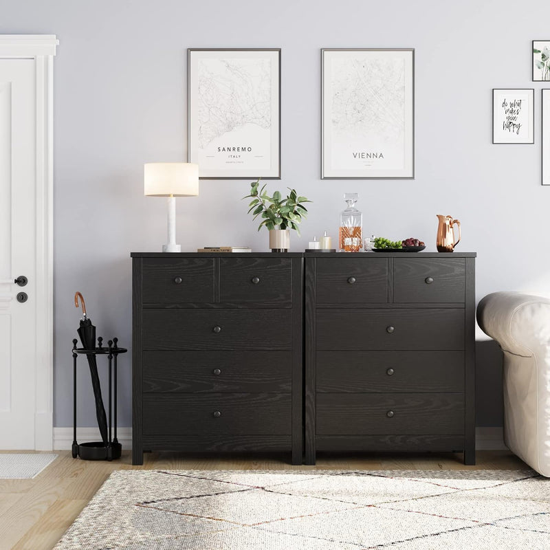 Solid Sheesham Wooden Dresser for Bedroom | Wood Dresser Organizer | 5 Drawer Dresser with Deep Space Storage C