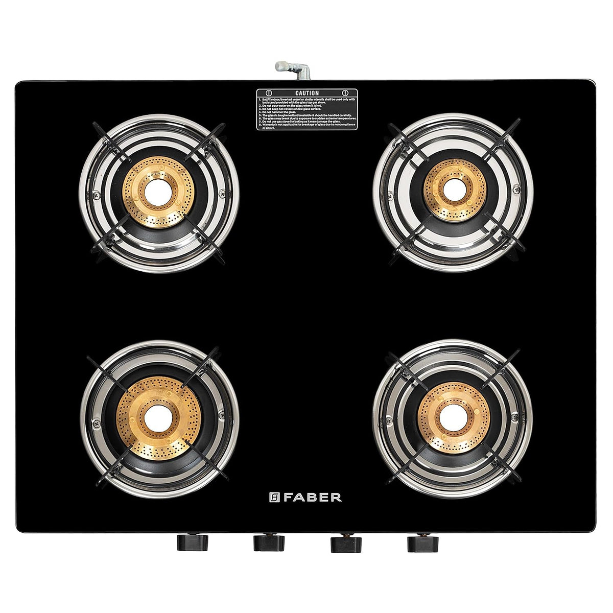 Faber 3 Burner 77cm Cooktop | Black Glass Top | 3 Brass Burners (1 Jumbo + 1 Medium + 1 Small) | SS Drip Tray | Powder C