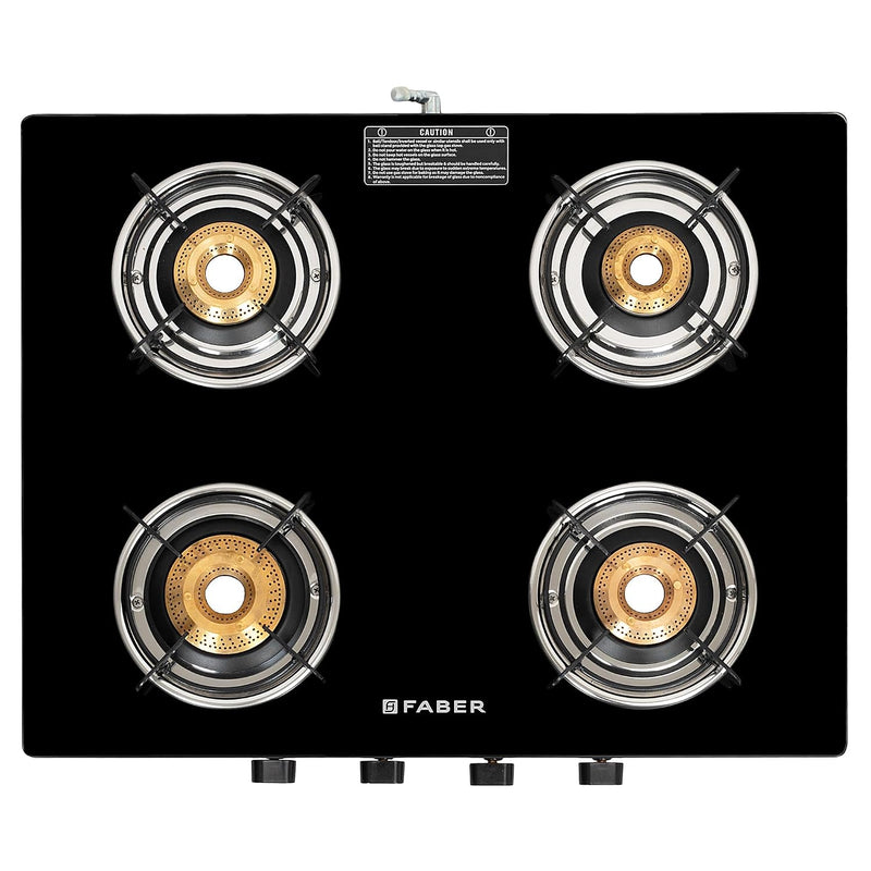 Faber 3 Burner 77cm Cooktop | Black Glass Top | 3 Brass Burners (1 Jumbo + 1 Medium + 1 Small) | SS Drip Tray | Powder C