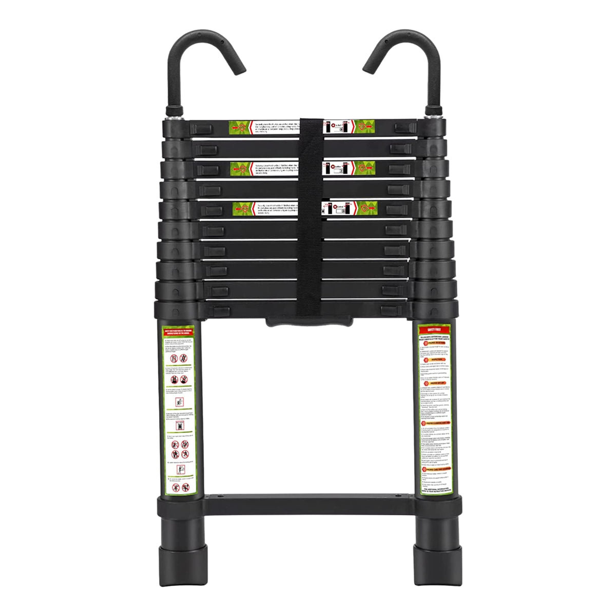 Plantex 3.2m (10.5 ft.) Portable and Compact Aluminium Telescopic Ladder with Removable Hooks/Foldable Multipurpose Ladder for Home/2 Years of Warranty by Plantex/EN131 Certified - (Black)