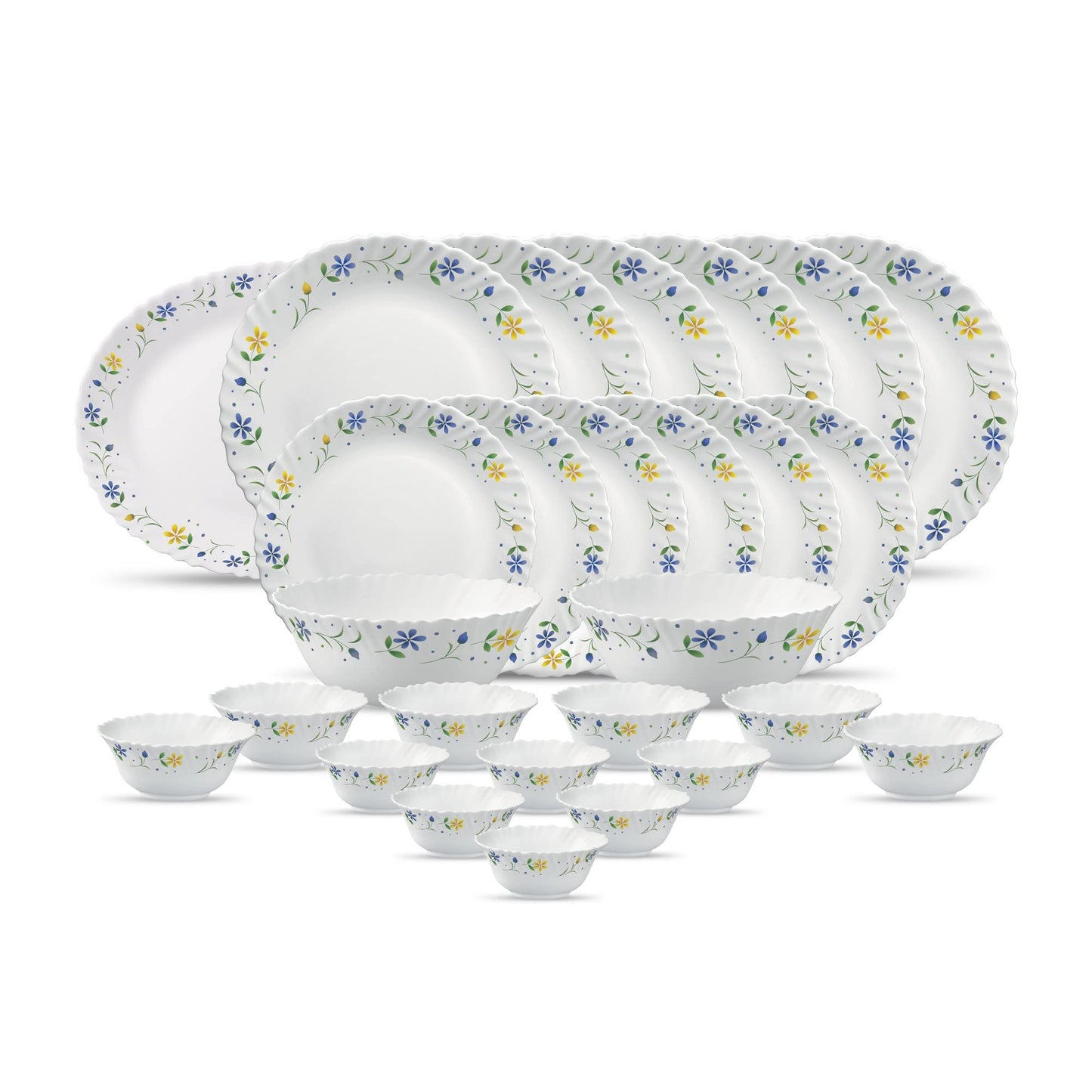 La Opala Diva Classique Collection Opal Glass Crockery | for Family of 6 | Dinner Set 27 pcs Citron Weave | Plates & Bowls for Dining | Microwave Safe | 100% Vegetarian | Extra Strong | White