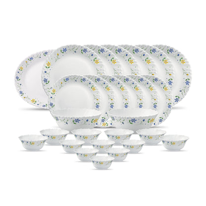 La Opala Diva Classique Collection Opal Glass Crockery | for Family of 6 | Dinner Set 27 pcs Citron Weave | Plates & Bowls for Dining | Microwave Safe | 100% Vegetarian | Extra Strong | White