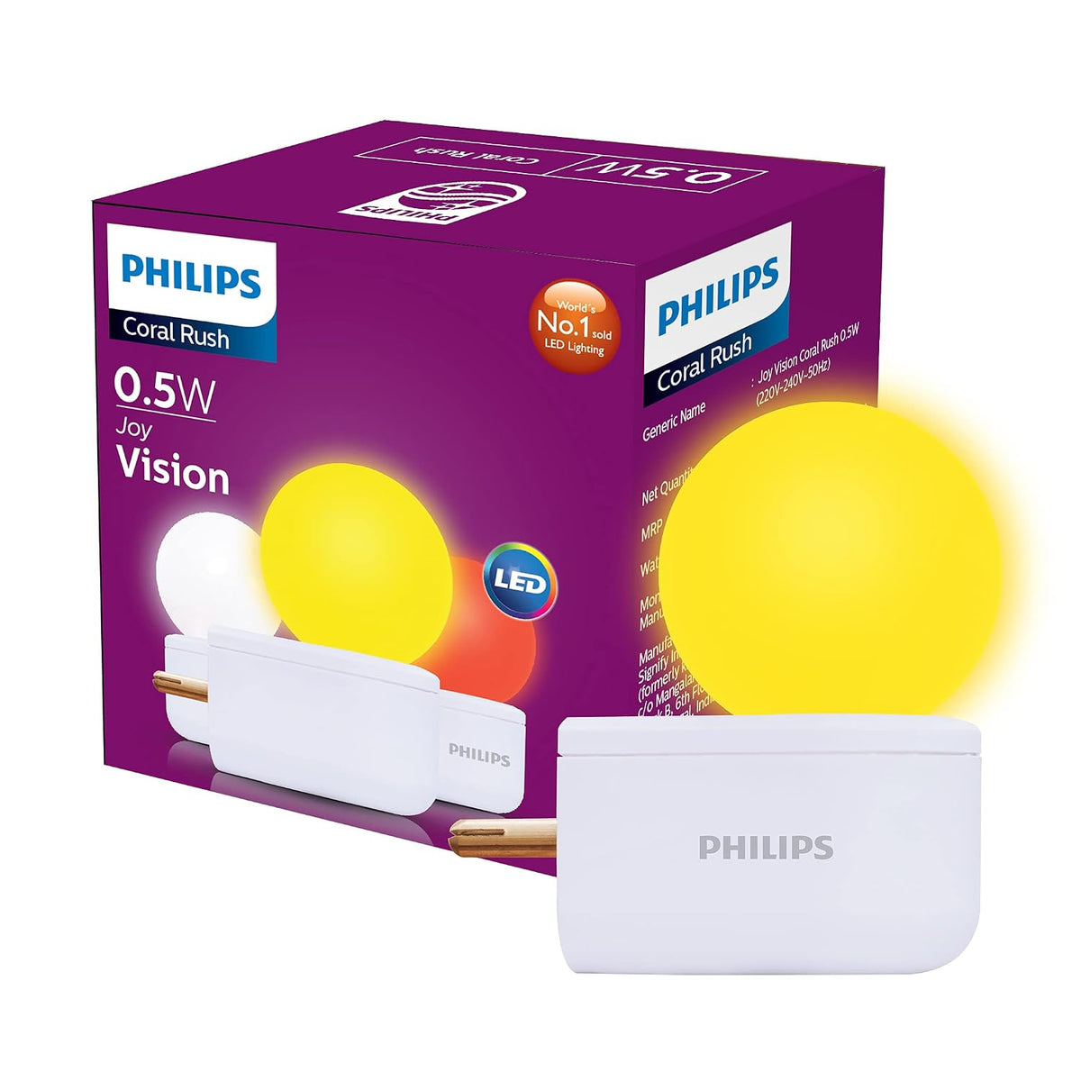 Philips 0.5W LED Bulb, Yellow, Pack of 2, (Joy Vision) b22d