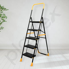Plantex Premium Steel 5 Step Foldable Ladder for Home use/Folding Step Ladder with Anti Slip Steps and PVC Shoes/Portable ladders with Knee Guard Protection (Yellow & Black)