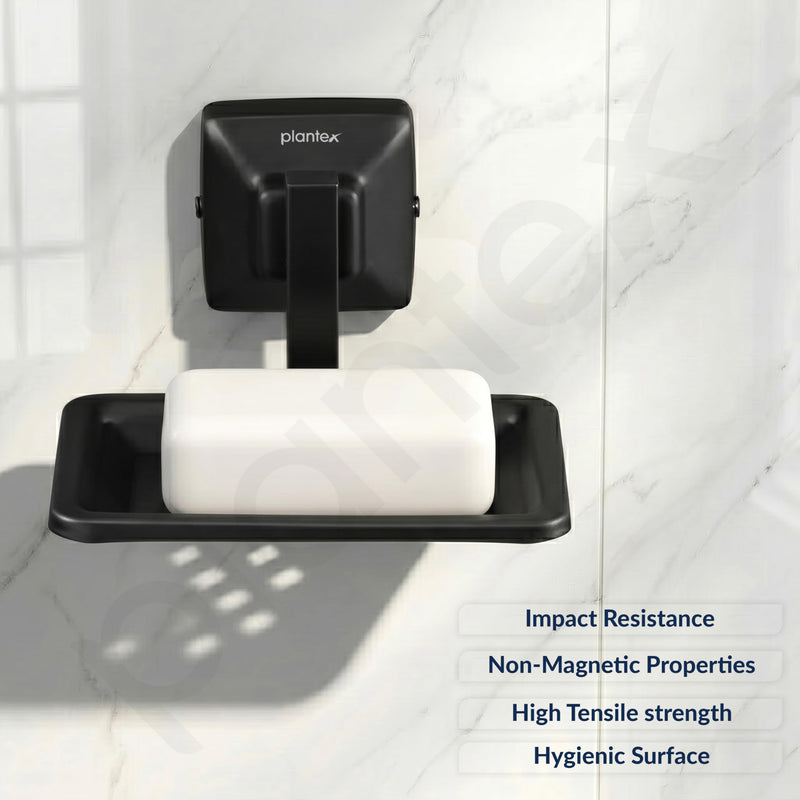 Plantex 304 Grade Stainless Steel Soap Holder for Bathroom/Soap Dish/Soap Stand/Bathroom Accessories - Squaro (Black)-6