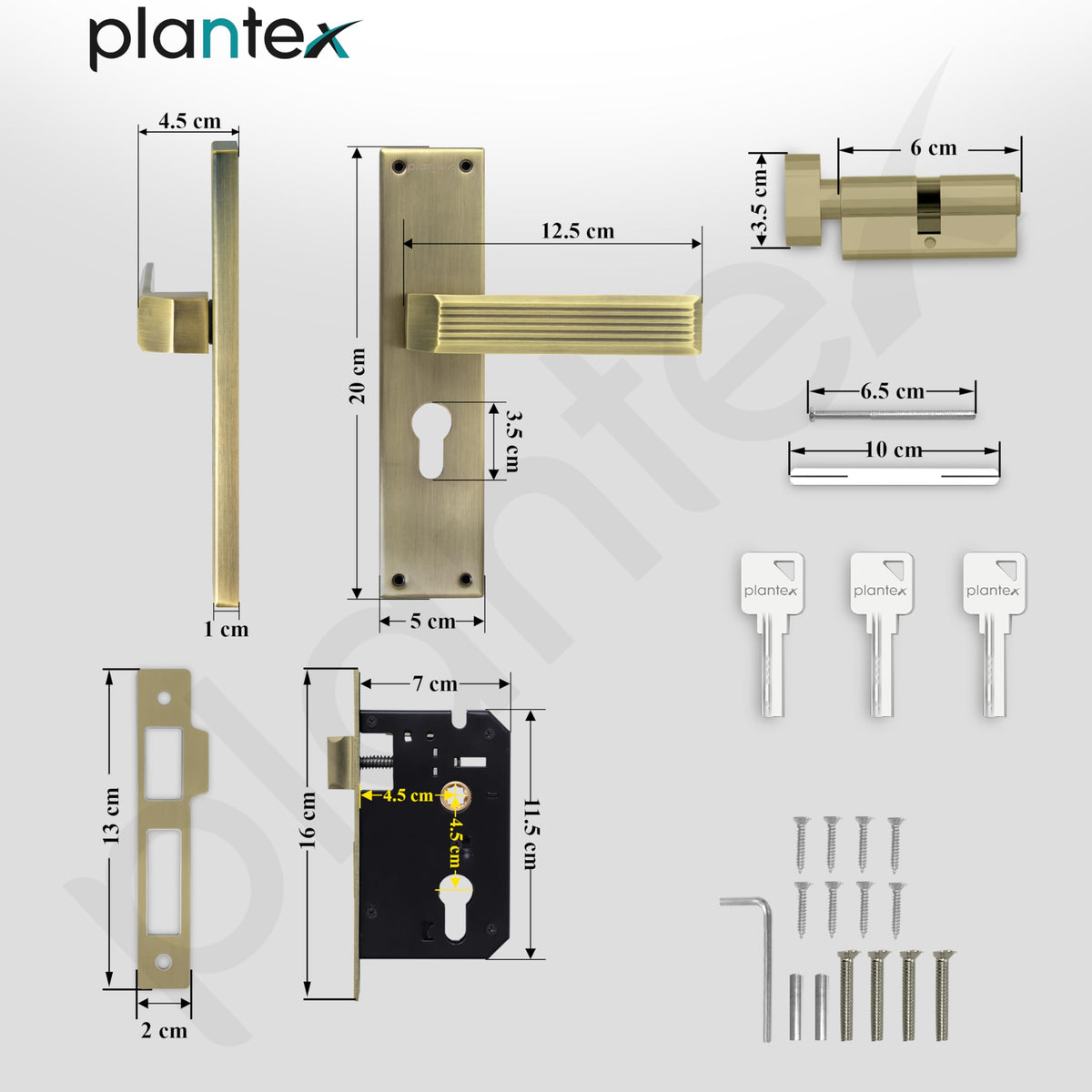 Plantex Stainless Steel Door Lock Handle Set/ 6-Lever Lock Mechanism with 3 Years of Warranty/Mortise Lock with 3 Keys, Brass Lock Body & Cylinder - (DTM-661, Brass Antique)-6