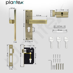Plantex Stainless Steel Door Lock Handle Set/ 6-Lever Lock Mechanism with 3 Years of Warranty/Mortise Lock with 3 Keys, Brass Lock Body & Cylinder - (DTM-661, Brass Antique)-6