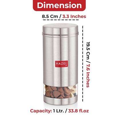 HAZEL Stainless Steel Kitchen Containers| 1 Ltr Each Transparent Kitchen Container Set with Matt Finish | Multipurpose Storage Box for kitchen containers, Set of 6