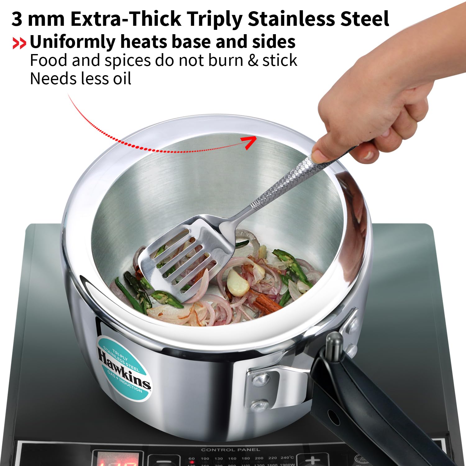 Hawkins 1.5 Litre Triply Stainless Steel Pressure Cooker, Inner Lid Induction Baby Cooker, Silver (HSST15)
