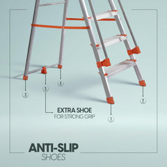 PROHOME Aluminium Ladder for Home 5 Steps Foldable with Railing & Anti-Skid Wide Steps | 5 Step Ladder for Home Use, Kitchen & Household | 250 Kg Capacity Folding Ladder | 5 Year Warranty (Orange)