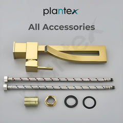 Plantex Brass Wash Basin Tap/Pillar Tap for Wash Basin/Sink Tap for Kitchen Basin with Hot and Cold Connection Pipes -(Gold)-5