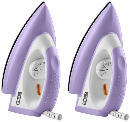 USHA EI Armor 1100 W Dry Iron With Black Weilburger Soleplate (Purple), 1100 Watt (Pack of 2)
