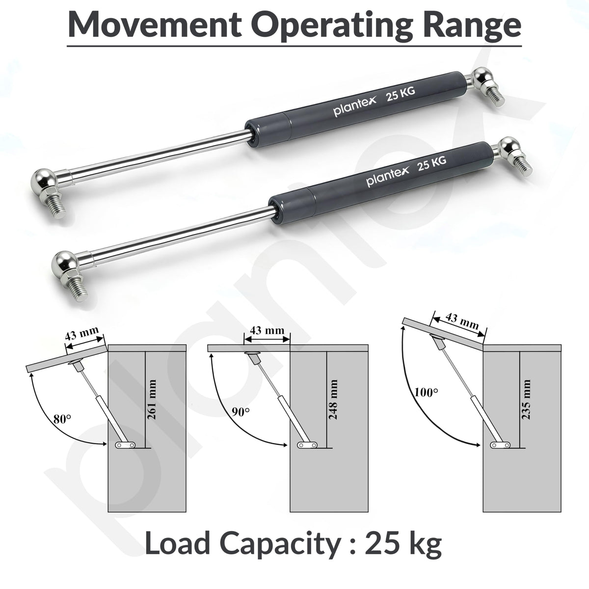 Plantex 12 Inch Hydraulic Gas Spring Stay Strut Pneumatic Lift Support with Cover/Cabinet Hinges Support/Capacity 25 KGS (250 N) - Pair of 1 (2 Pcs) (Silver)-5
