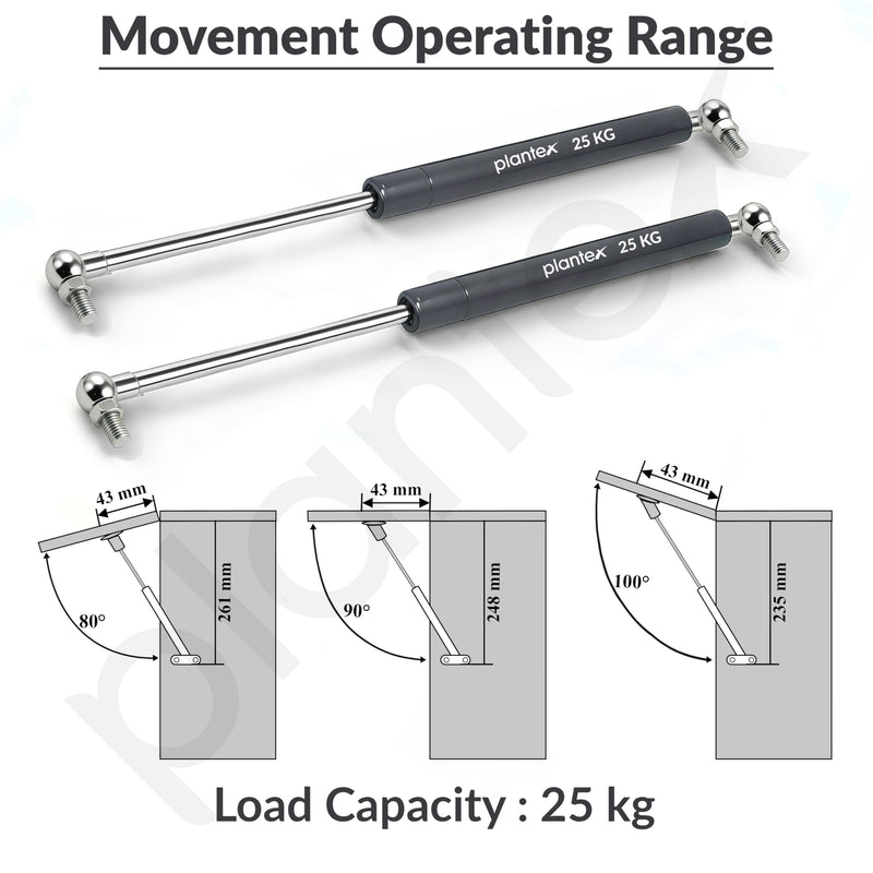 Plantex 12 Inch Hydraulic Gas Spring Stay Strut Pneumatic Lift Support with Cover/Cabinet Hinges Support/Capacity 25 KGS (250 N) - Pair of 1 (2 Pcs) (Silver)-5