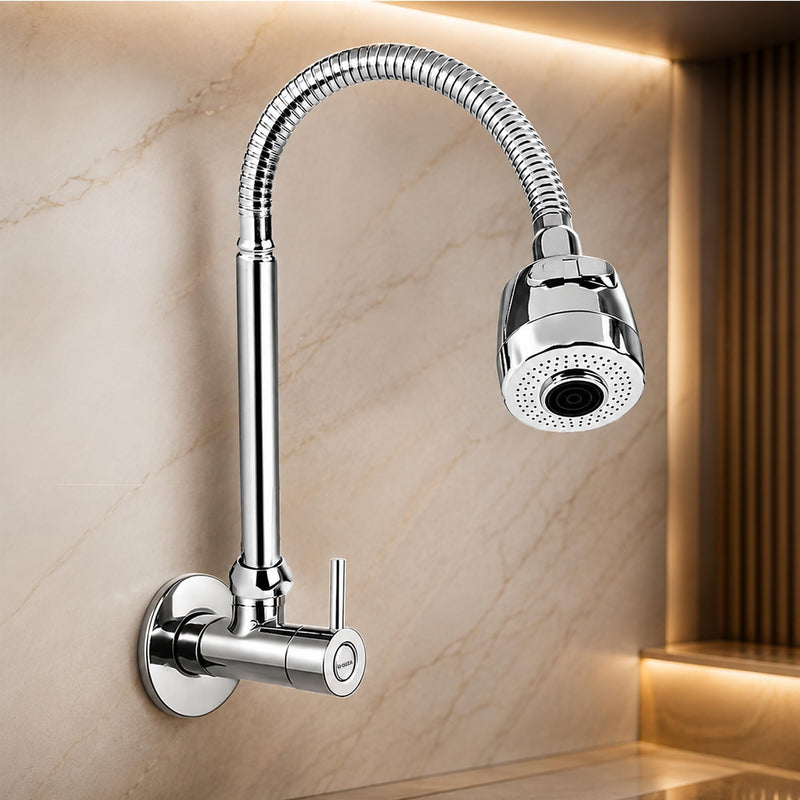HOUZA Brass Kitchen Sink Tap Faucet with Pull Down Sprayer | Kitchen Tap with 360 Degree Flexible Silicon Swivel Spout | Water Saving Aerated Dual Flow Kitchen Faucet for Sink (Chrome Finish, Black)