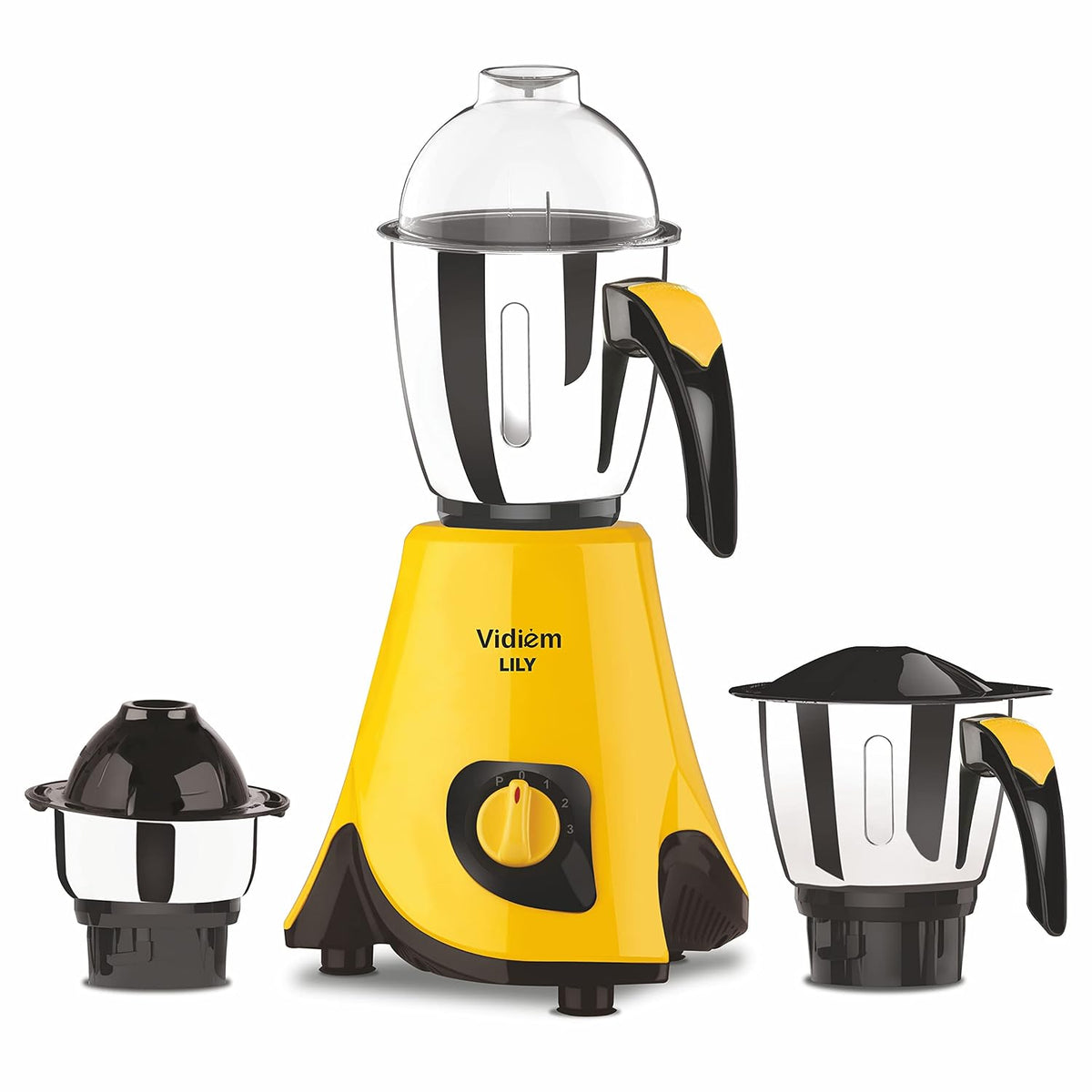 Vidiem Lilly 650W Mixer Grinder (Yellow) | 3 Leakproof Jars with Self-Lock | Wet & Dry Grinding for Spices, Chutneys & C
