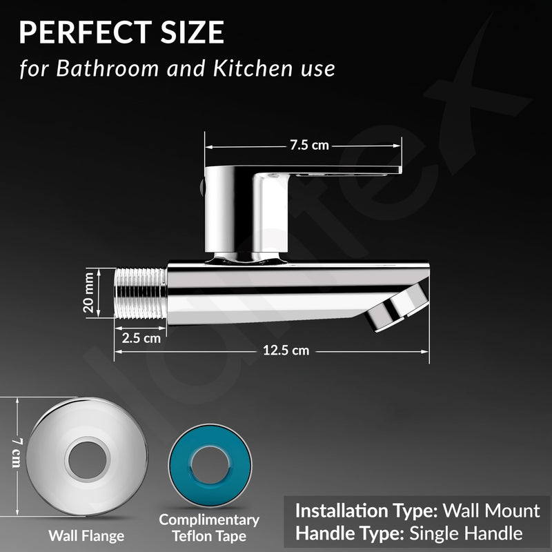 Plantex Brass Bib Cock Water Tap for Bathroom with Water Saving Aerator/Wall Mount Tap for Wash Basin with Teflon Tape & Wall Flange, Chrome (3202, Chrome)-5