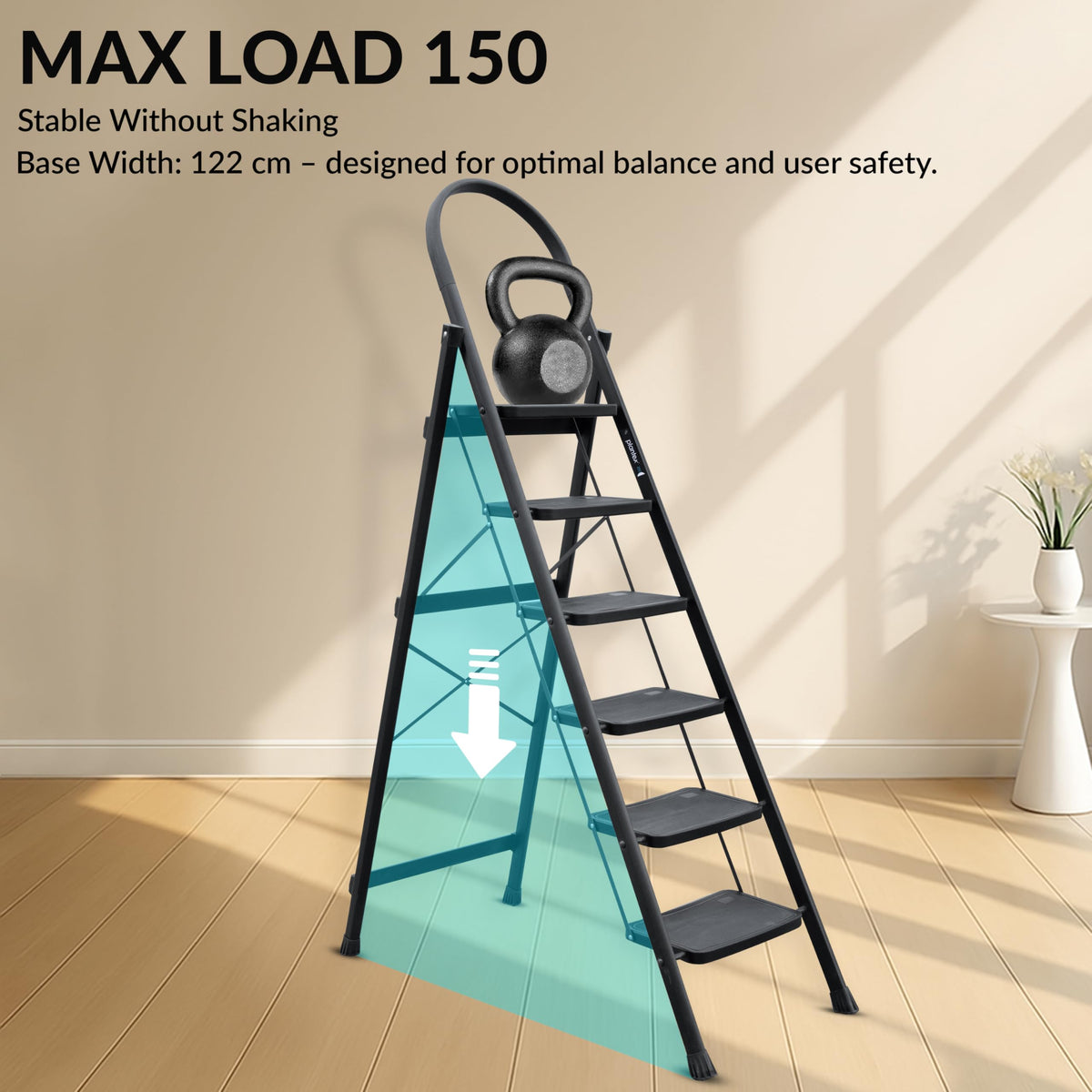 Plantex Hercules Pro 6-Step Foldable Ladder for Home with 150 kg Load Capacity/Heavy-Duty Steel Ladder/Anti-Slip Wide Step/Strong, Stable & Multi-Purpose (Black)-4