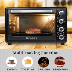 Faber 60L 2200W OTG | Bake, Toast, Roast, Grill | 4 Heating Functions, Upper & Lower Heating, Rottisserie, 360° Convection| Indicator Light, Auto Shut-Off, Ready Bell | Removable Crumb Tray | (Black)