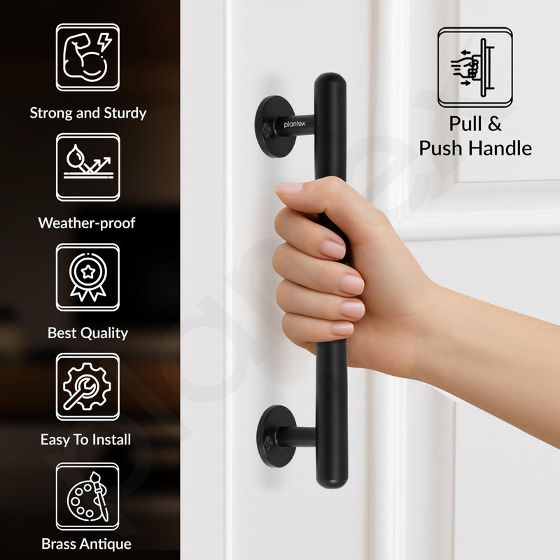 Plantex 8 Inch Pull-Push Door Handle/Stainless Steel Main Door Handle/3 Years Warranty Pack of 2 (S-142, Black)-3