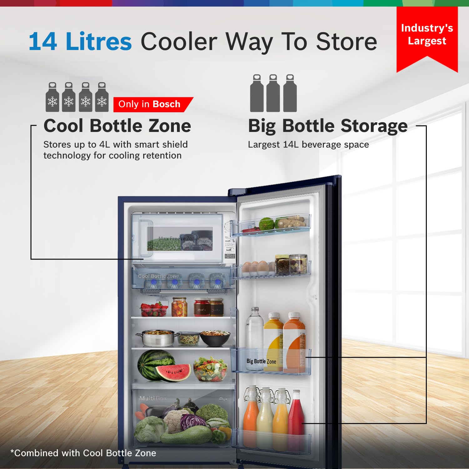 Bosch 187 L, 3 Star, Direct Cool Single Door Refrigerator (CST18B23NI, 2.5X Faster Cooling, 18 Hour Cooling Retention, Cool Bottle Zone, Feather Wine)