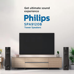 Philips SPA9120B Multimedia Tower Speakers with Wireless Mic, Bluetooth, USB MP3 Playback, FM Radio