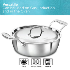 Hawkins 3L Pro Triply Stainless Steel Cook N Serve Bowl with Steel Lid, Silver (PSC30S)