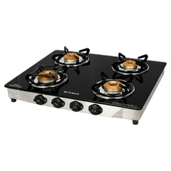 Faber Jumbo 4 Brass Burner Cooktop | 1 Jumbo, 2 Medium, 1 Small | Drip Tray | Toughened Glass | SS Finish | Ergonomic Kn