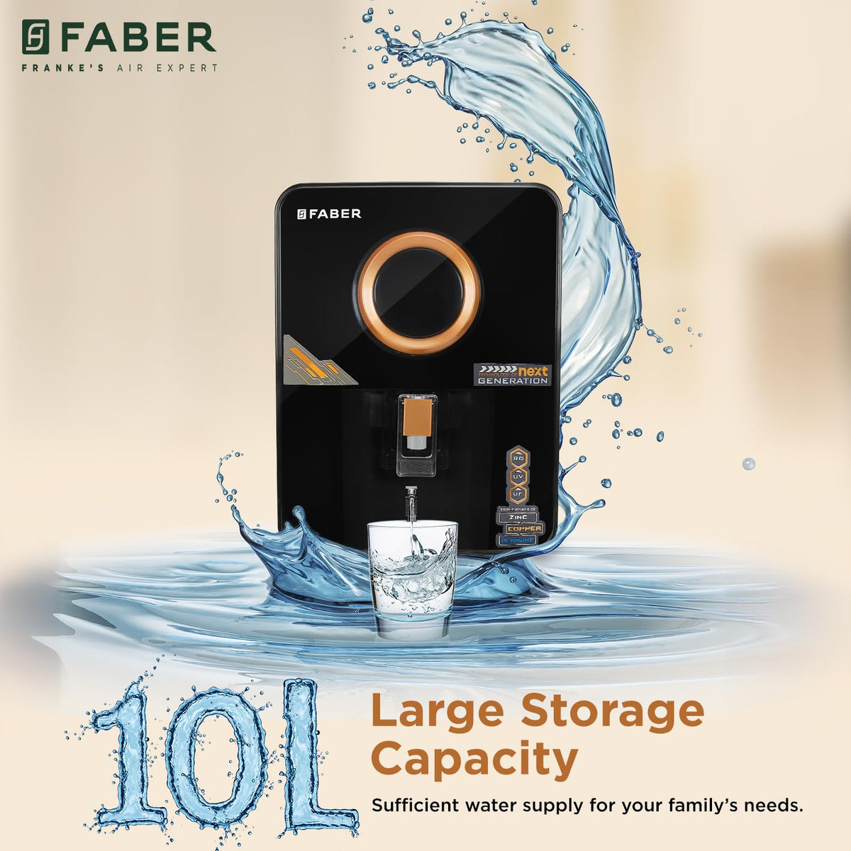 Faber Altroz Gold 10-Stage RO Water Purifier| 10L Tank| 40% Water Savings| RO+ UV+ UF+ ALKALINE+ COPPER+ ZINC | 30 Month