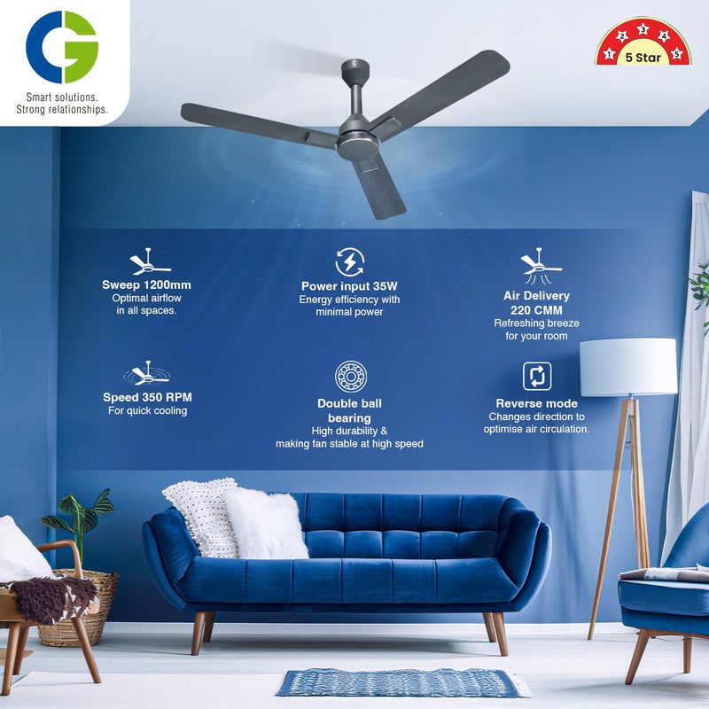 CG Elegance BLDC 1200 mm Decorative Ceiling Fan | 5 Star (Graphite Grey)-3