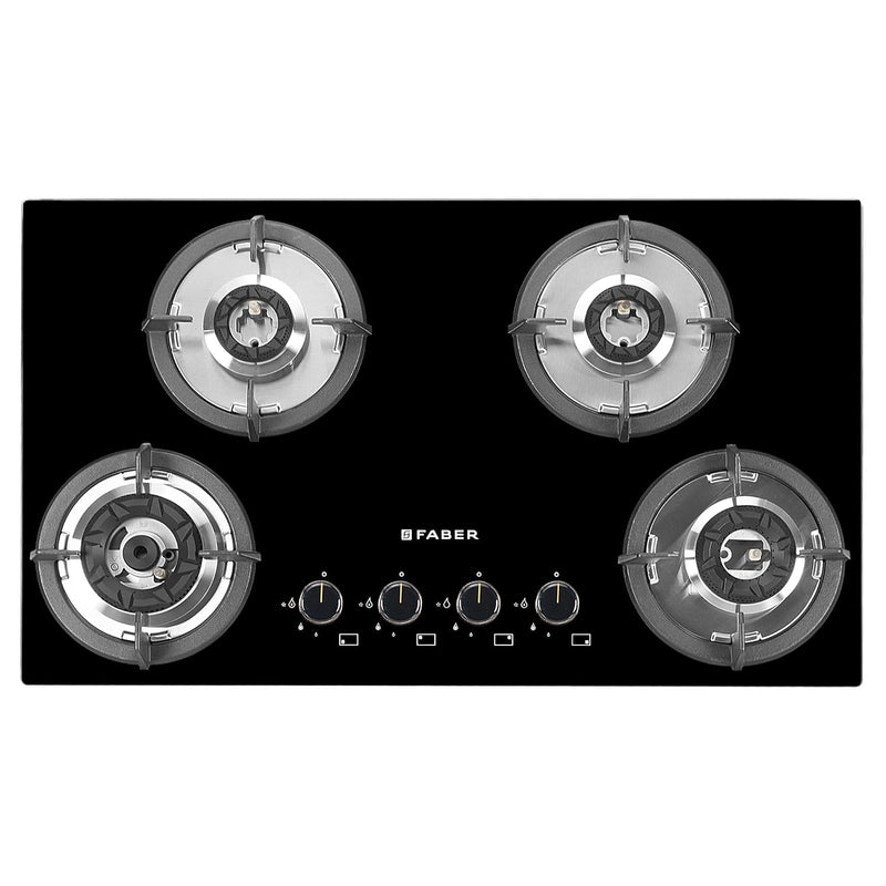 Faber Hob 76 cm 4 Burner|Auto-Ignition|Spillage Proof|Brass Burners|Metal Knobs|Pan Support|2yrs on Burner,5 Yrs Warrant