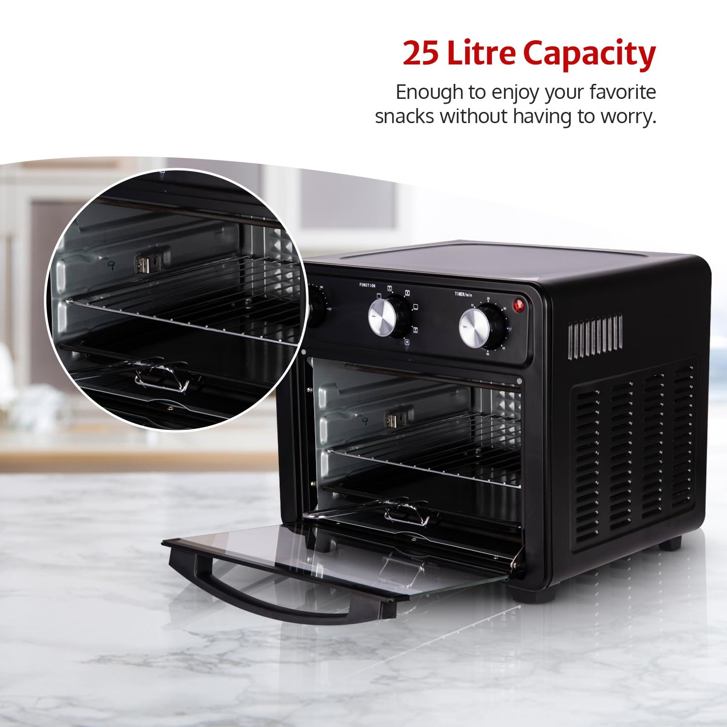 Pigeon by Stovekraft Air Fryer Oven 25L | 2-in-1 Appliance (OTG + Airfryer) | 1400 Watts | Air Fry, Bake, Broil, Toast, Defrost (Black) | Without Rotisserie