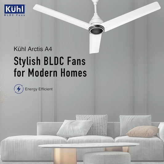KUHL Arctis A4 1200 mm BLDC 65% Power Saving BLDC Ceiling Fan With Remote | BEE 5 Star Rated & ISI Marked | High Air Flow | 5 Year Warranty on Motor | White Dual