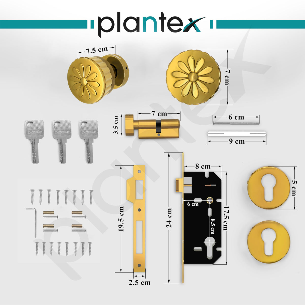 Plantex Heavy Duty Door Lock/Main Door Mortise Lock Handle/Handle Set for Home/Office/Door Accessories (Gold)-3